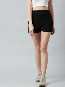 Athena Women Black Solid Regular Fit Shorts