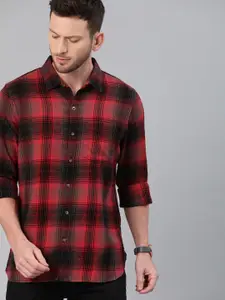 WROGN Men Red & Black Regular Fit Checked Flannel Casual Shirt