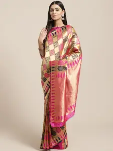 Saree mall Pink & Navy Blue Woven Design Banarasi Saree