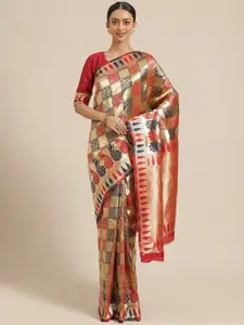 Saree mall Red & Navy Blue Woven Design Banarasi Saree