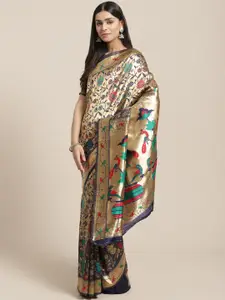 Saree mall Navy Blue & Golden Woven Design Banarasi Saree