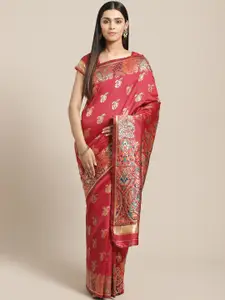 Saree mall Red & Golden Paisley Woven Design Banarasi Saree
