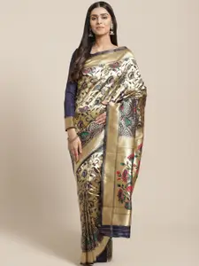 Saree mall Navy Blue & Golden Woven Design Banarasi Saree
