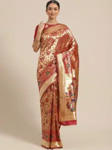 Saree mall Red & Golden Woven Design Banarasi Saree