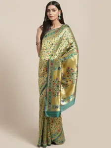 Saree mall Green & Golden Woven Design Banarasi Saree