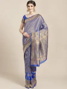Saree mall Blue & Golden Woven Design Banarasi Saree
