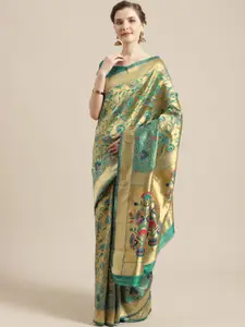 Saree mall Golden & Teal Green Woven Design Banarasi Saree