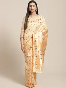 Saree mall Pink & Blue Woven Design Banarasi Saree