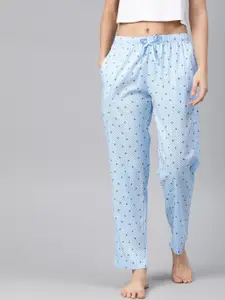 DRAPE IN VOGUE Women Blue & Green Avocado Printed Relaxed Fit Lounge Pants