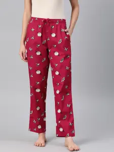 DRAPE IN VOGUE Women Red & White Floral Printed Relaxed Fit Lounge Pants