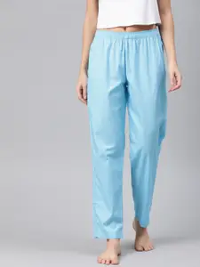 DRAPE IN VOGUE Women Blue Printed Relaxed Fit Lounge Pants