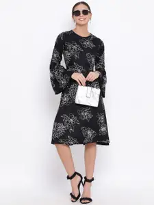Crimsoune Club Women Black Floral Printed Fit and Flare Dress
