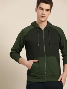 INVICTUS Men Olive Green Solid Mesh Detail Hooded Sweatshirt