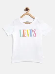Levis Boys White Brand Logo Print Round Neck T-shirt