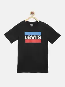 Levis Boys Black  White Brand Logo Print Round Neck Pure Cotton T-shirt
