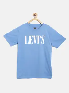 Levis Boys Blue  White Brand Logo Print Round Neck Pure Cotton T-shirt