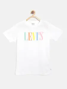 Levis Boys White Brand Logo Print Round Neck Pure Cotton T-shirt