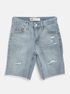 Levis Boys Blue Washed 511 Slim Fit Distressed Denim Shorts