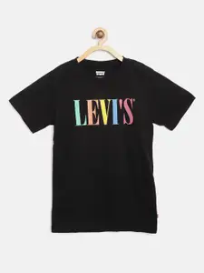 Levis Boys Black Brand Logo Print Round Neck Pure Cotton T-shirt
