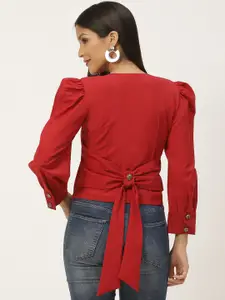 WoowZerz Women Red Solid Cropped Styled Back Top