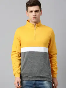 Urbano Fashion Men Colourblocked Slim Fit Half Zippered Sweatshirt