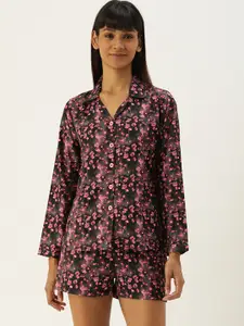 Clt.s Women Pink & Black Floral Printed Night suit