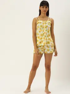Clt.s Women Mustard Yellow & White Floral Printed Night suit