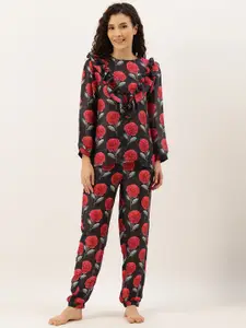 Clt.s Women Black & Red Printed Night suit