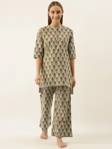 Clt.s Women Teal Blue Printed Night suit