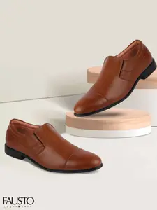 FAUSTO Men Tan Brown Solid Formal Slip-Ons