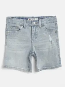 Levis Girls Blue Washed Slim Fit Denim Shorts with Ripped Detail