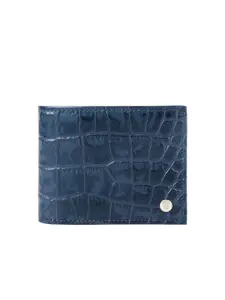 Hidesign Men Blue Self Design Two Fold Leather Wallet