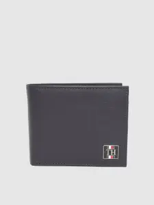 Tommy Hilfiger Men Navy Blue Textured Two Fold Leather Wallet