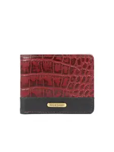 Hidesign Men Red & Black Croc Textured & Colourblcoked Two Fold Leather Wallet