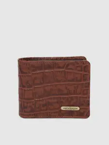 Hidesign Men Tan Brown Crocodile Skin Textured Two Fold Leather Wallet