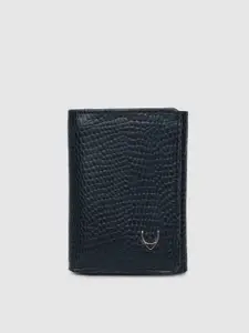 Hidesign Men Navy Blue Snakeskin Textured Three Fold Leather Wallet