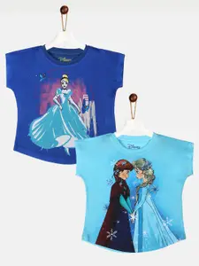 YK Disney Girls Blue Pack Of 2 Disney Princess Printed Top