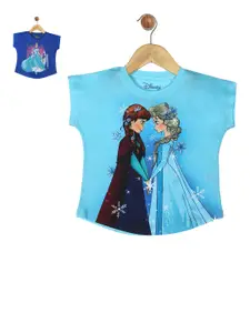 YK Disney Girls Blue & Turquoise Blue Pack of 2 Disney Princess Print Top