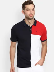 Louis Philippe Sport Men Navy Blue & White Colourblocked Polo Collar T-shirt