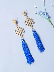 Golden Peacock Gold-Plated & Blue Contemporary Drop Earrings