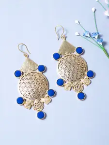 Golden Peacock Gold-Plated & Blue Geometric Drop Earrings