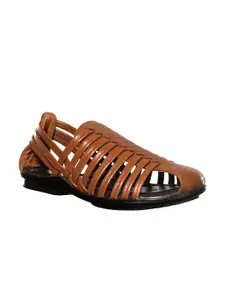 Khadims Men Brown Solid Leather Fisherman Sandals