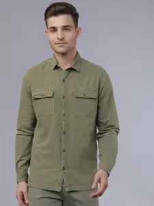 HIGHLANDER Men Olive Green Slim Fit Solid Casual Shirt