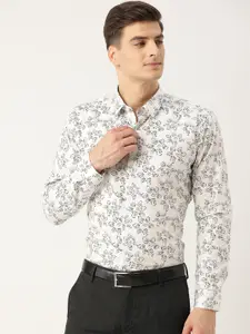 SOJANYA Men White & Black Classic Regular Fit Floral Print Formal Shirt