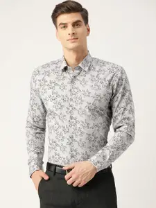 SOJANYA Men Grey & Black Regular Fit Floral Print Formal Shirt