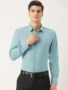 SOJANYA Men Teal Blue Classic Regular Fit Self Design Formal Shirt