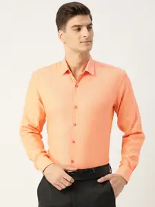 SOJANYA Men Coral Orange Classic Regular Fit Self Design Formal Shirt