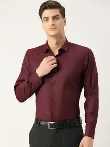 SOJANYA Men Burgundy Classic Regular Fit Self Design Formal Shirt