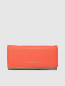 Caprese Women Coral Orange Solid Three Fold Wallet