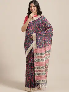Saree mall Blue & Pink Printed Bhagalpuri Saree